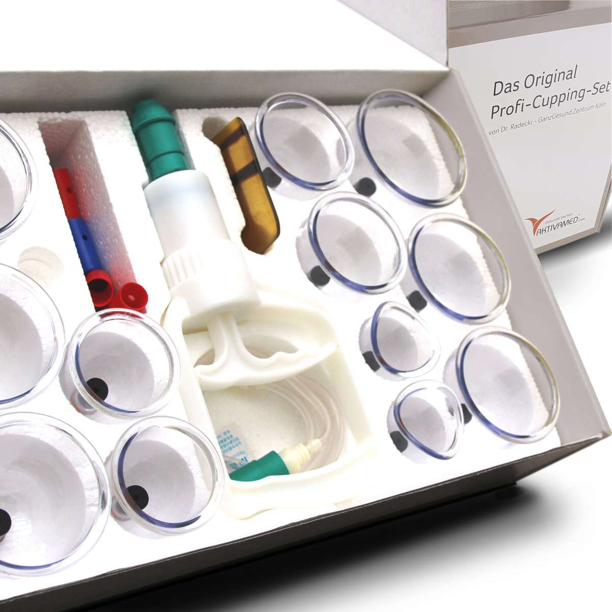 Profi Schröpf-Set Aktivamed - Profi Schröpfglas-Set mit Therapiemagneten - Kunststoff-Schröpfset zum medizinischen Schröpfen, Vakuum Cupping-Set, TCM, Faszientherapie