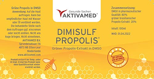 Dimisulf Propolis - Propolisextrakt grün 100ml Tinktur 20% gelöst in DMSO - ohne Alkohol - mit Vitamin C, E, B, Biotin - beste Imkerqualität - PROPOLIS DIMISULF 100ml ohne Alkohol - schadstofffrei