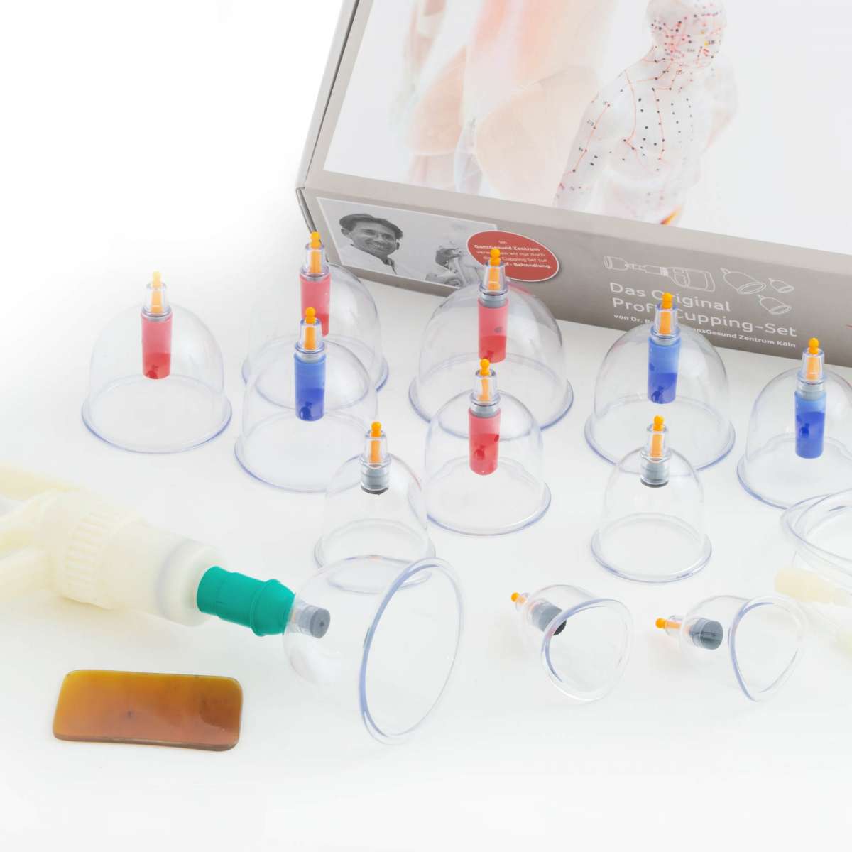 Profi Schröpf-Set Aktivamed - Profi Schröpfglas-Set mit Therapiemagneten - Kunststoff-Schröpfset zum medizinischen Schröpfen, Vakuum Cupping-Set, TCM, Faszientherapie