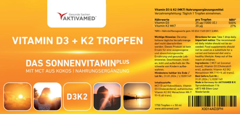 Vitamin D3 + K2 Tropfen 50ml mit hochqualitativem K2 - Aktionspreis!