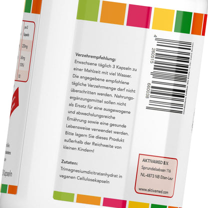  AKTIVAMED® Magnesium citrate Magnipur® [780 mg per capsule] high dose 180 capsules - daily dose 374 mg