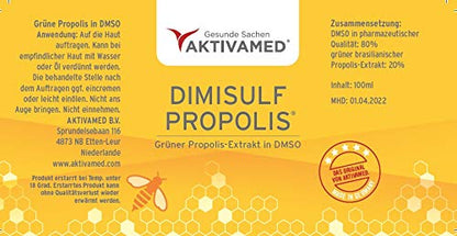 Dimisulf Propolis - Propolisextrakt grün 100ml Tinktur 20% gelöst in DMSO - ohne Alkohol - mit Vitamin C, E, B, Biotin - beste Imkerqualität - PROPOLIS DIMISULF 100ml ohne Alkohol - schadstofffrei