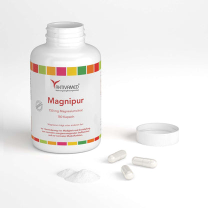AKTIVAMED® Magnesium citrate Magnipur® [780 mg per capsule] high dose 180 capsules - daily dose 374 mg